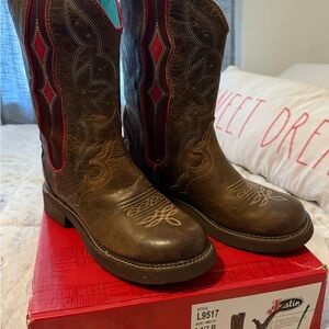 Justin Brown and Red Western Boots